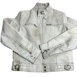 Wilsons Leather Maxima White Leather Moto Jacket Vintage Women's Large Biker
